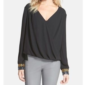 ASTR Beaded Cuff Wrap Blouse